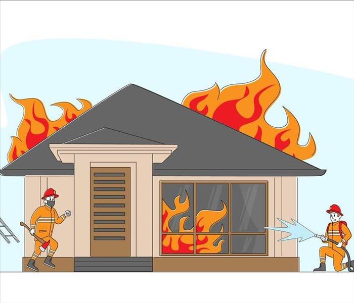 cartoon firefights at burning house