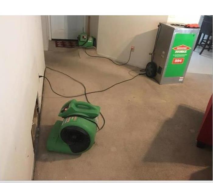 Air movers placed on carpet floor