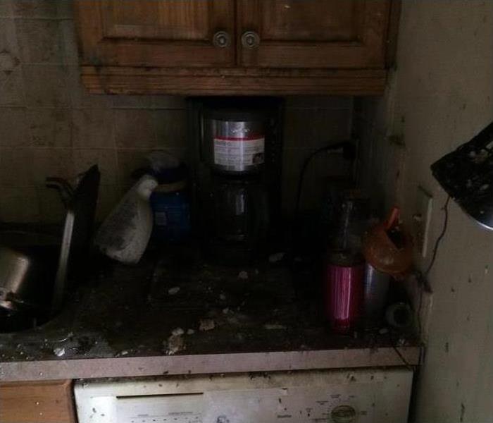 Fire damage to kitchen